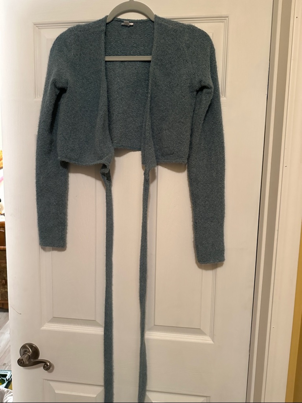 Tie-Front Cropped Women's Sweater Cardigan - Dusty Teal